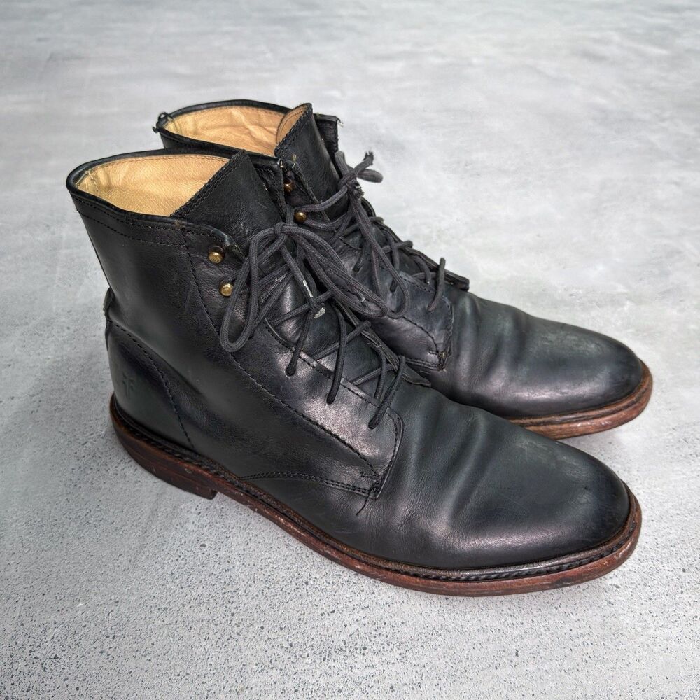 Frye James 87124 Lace Up Mens Black Leather Casual Dress Boots Size US 9.5 D